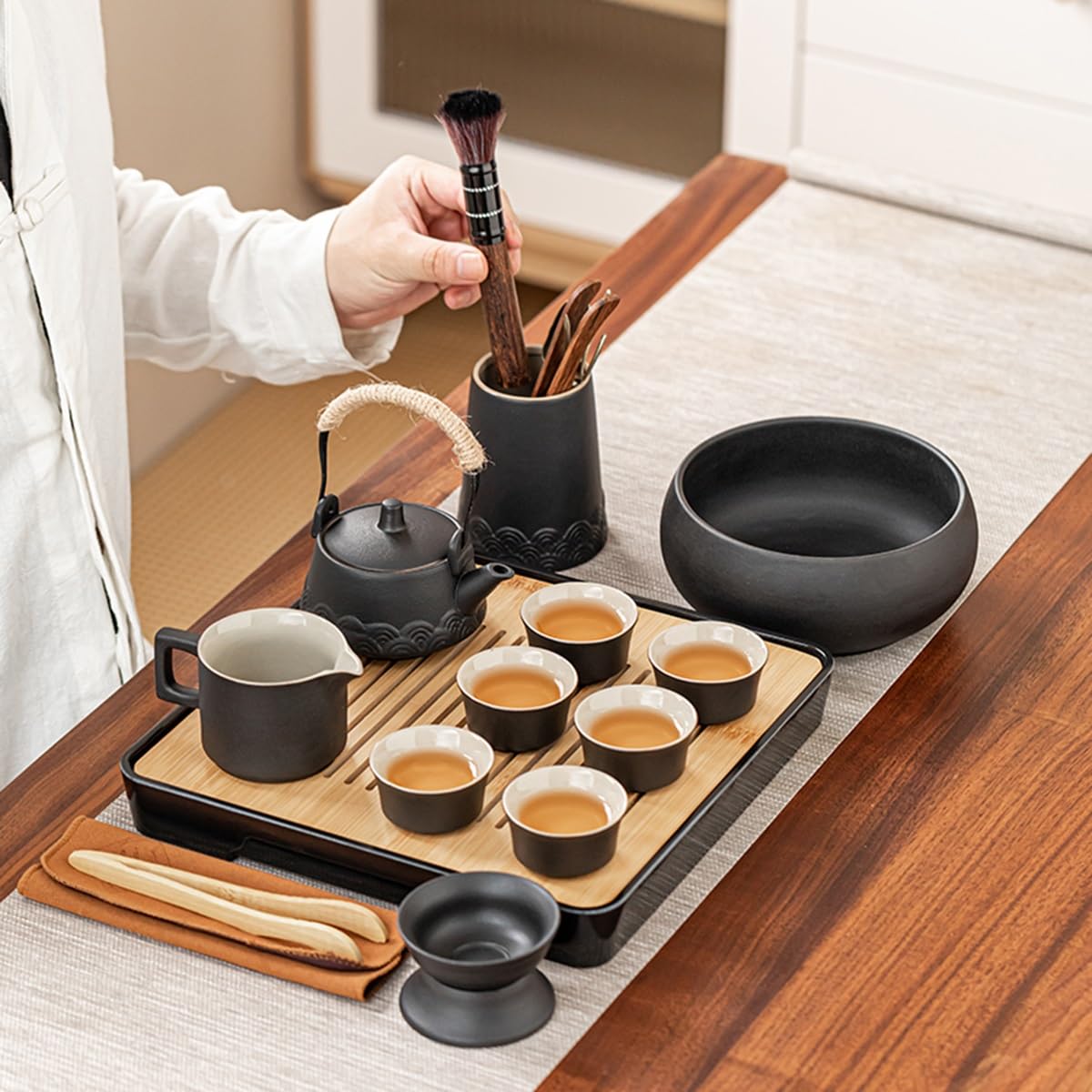 Amazon.com: GIZNXBA Ceramic Portable Tea Set for Adult, 9-Piece